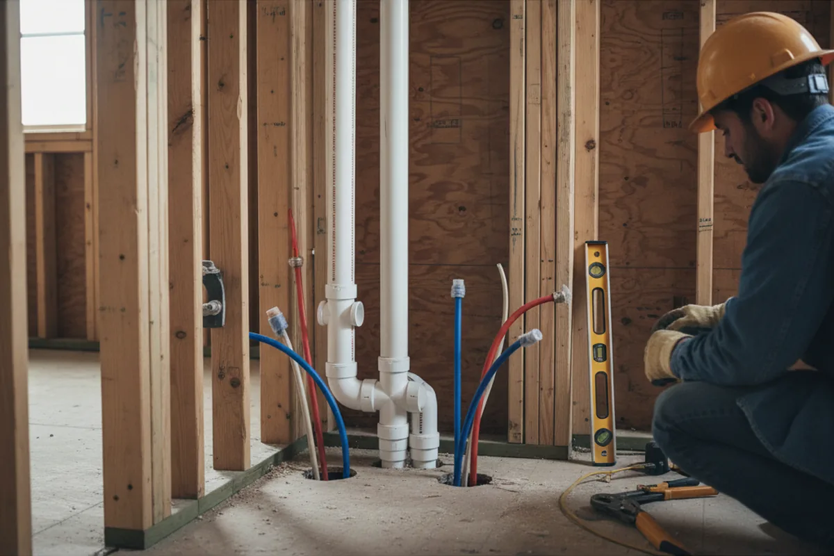 Drain and supply rough-in during Toilet Repair and Installation in North Branford